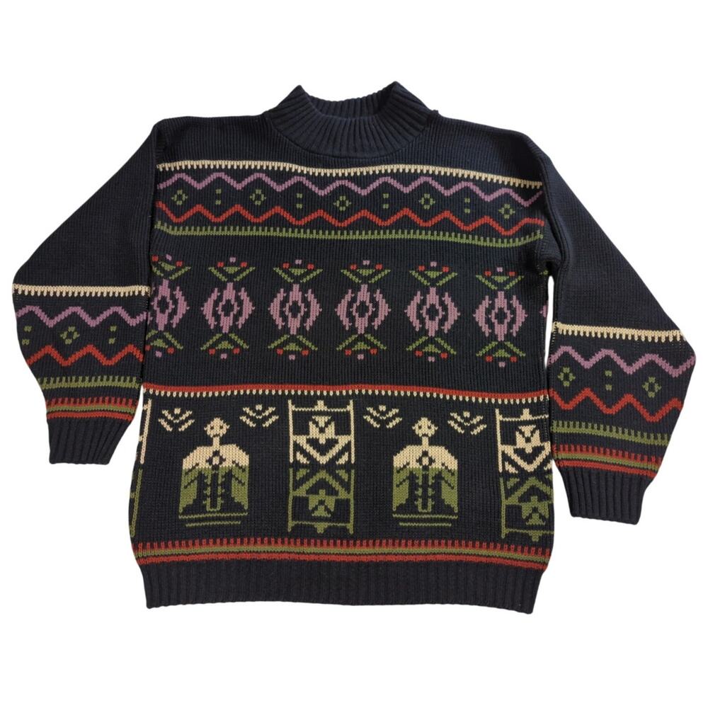 VTG Clifton Place Knit Sweater Mens L Made USA Geometric Aztec Pattern Pullover